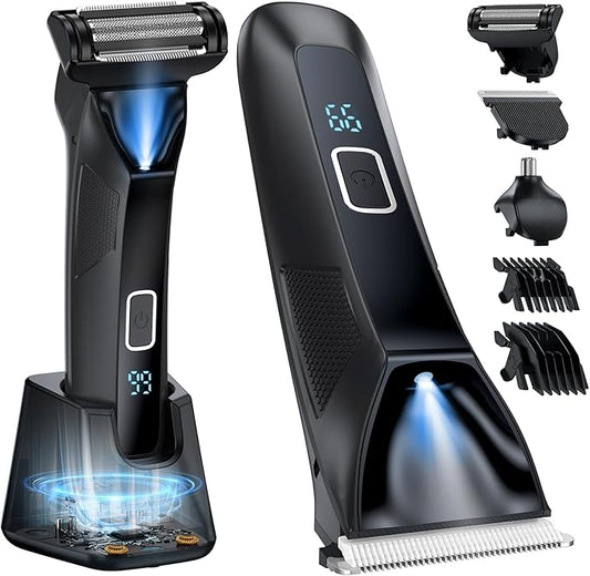 Manscape Body Hair Trimmer for Men, 3-in-1 IPX7 Waterproof Groin & Ball Shaver, Electric Razor Mens Grooming Kit, Rechargeable Cordless with SkinSafe Ceramic Blade & Nose Hair Attachment