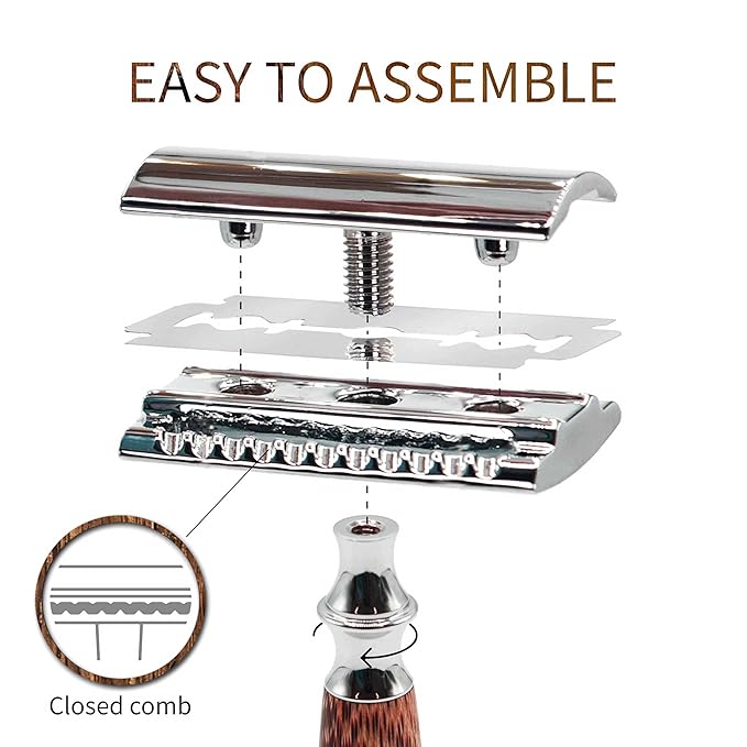 Bambaw Double Edge Safety Razor for Men & Women, Double Edge Razor with 5 Blades, Eco-Friendly Safety Razors, Reusable & Plastic Free – Thick Bamboo Silver