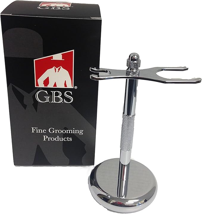 G.B.S Chrome Shaving Brush and Razor Stand, Proper Storage of Your Best Tools Including Badger and Synthetic Brushes