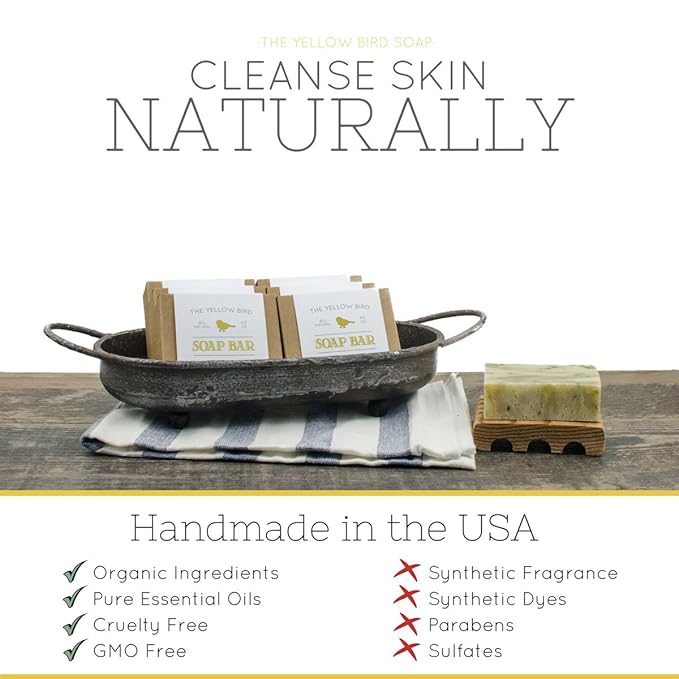 The Yellow Bird Natural Neem Soap Bar for Face & Body. Handmade, Gentle, Deep Cleasning, Organic Ingredients for Sensitive Skin