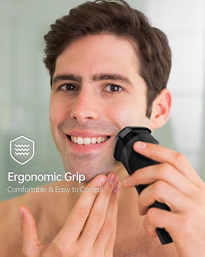 Electric Razor for Men, 90-Min Runtime, Type-C Fast Charging, Cordless Electric Shaver for Men with Stainless Steel 4D Rotary Blades, Low Noise, Portable Travel, Foil Shaver - Black