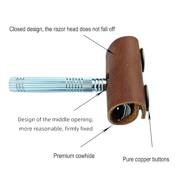 Handmade leather Double Satety Edge Razor Head Protective Sheath For men, Leather Shaving Travel Cover Fits Most Safety Razors (Brown)