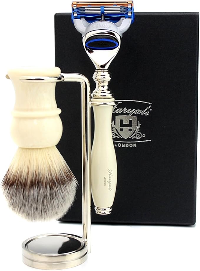 3 Pcs Men's Shaving Set Includes Synthetic Hair Shaving Brush & 5 Edge Cartridge Shaving Razor & Dual Stand