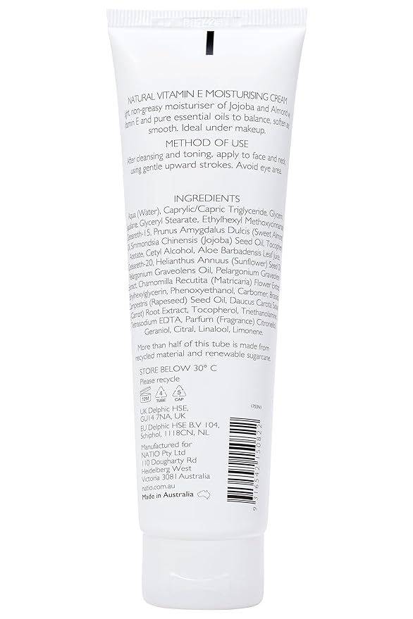 Natio Australia Aromatherapy Natural Vitamin E Moisturizing Cream, 3.4 oz - Non-Greasy Aloe Vera Face Moisturizer - Deeply Hydrating Face Cream (Pack of 2)