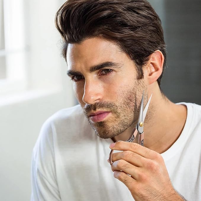 Small Sharp Grooming Scissors Set, Precision Hair & Beard Trimming Shears with Needle-Fine Tip, Vintage Stainless Steel Design, Large Finger Holes, with Protective Sheaths