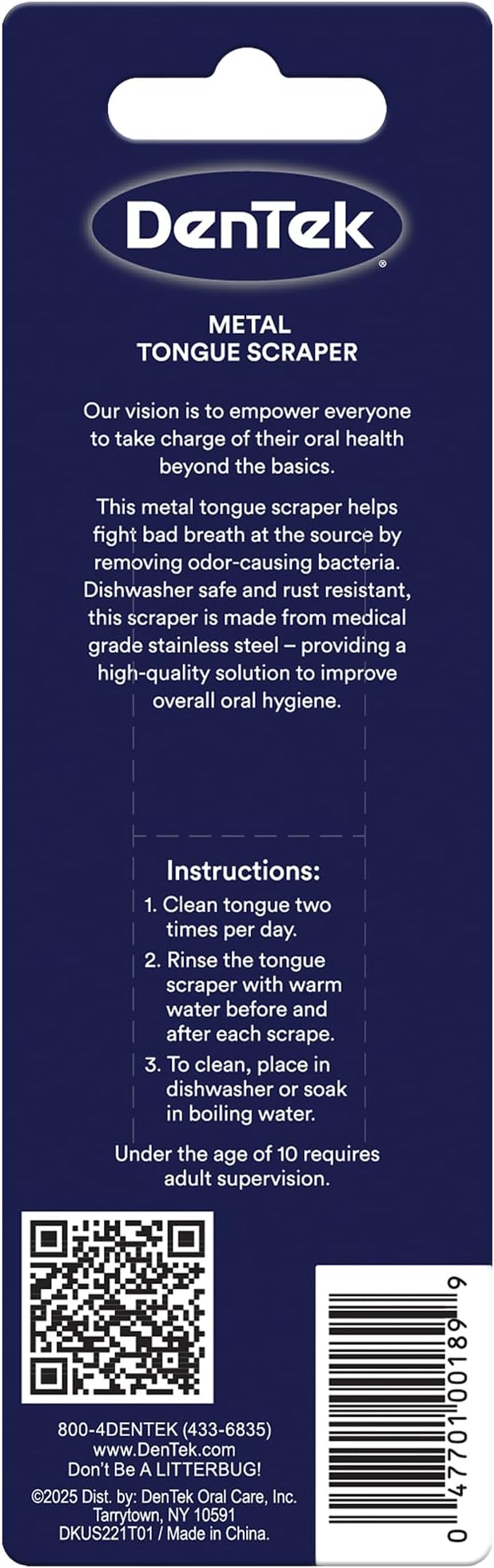 DenTek Metal Tongue Scraper for Better Oral Health – Removes Bacteria, Fights Bad Breath – 100% Stainless Steel, Dishwasher-Safe – Slim Design, Works Gently