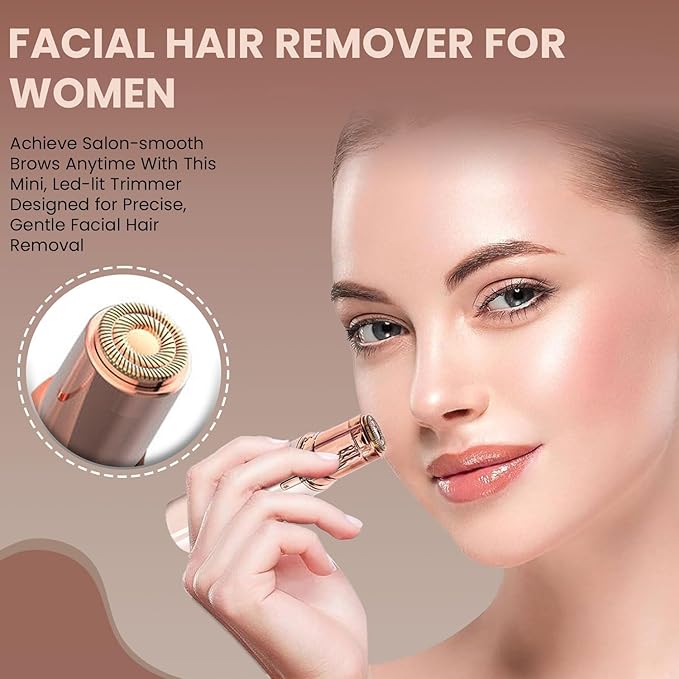 Facial Hair Remover for Women – Electric Face Razor with Light, Hair Removal for Upper Lip, Chin & Cheeks – Color Champagne