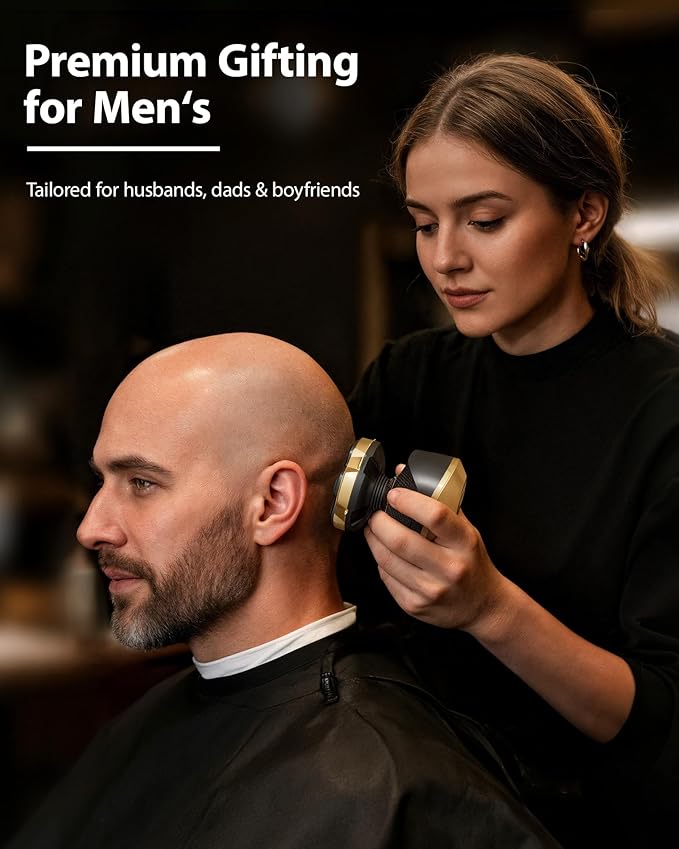 2026 New Head Shaver for Bald Men - Trimcoo 5-in-1 Magnetic Electric Trimmer with Titanium Blades | Gentle on Sensitive Scalp | IPX7 Waterproof, Powerful 8500 RPM, USB-C Charge & LED Display (Gold)
