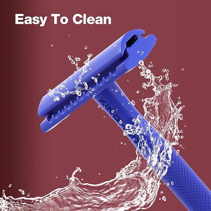 Kinghood Double Edge Safety Razor, Single Blade Razors with 10 Stainless Steel Blades, Reusable Metal Shaving Razor for Women and Men - Dark Blue