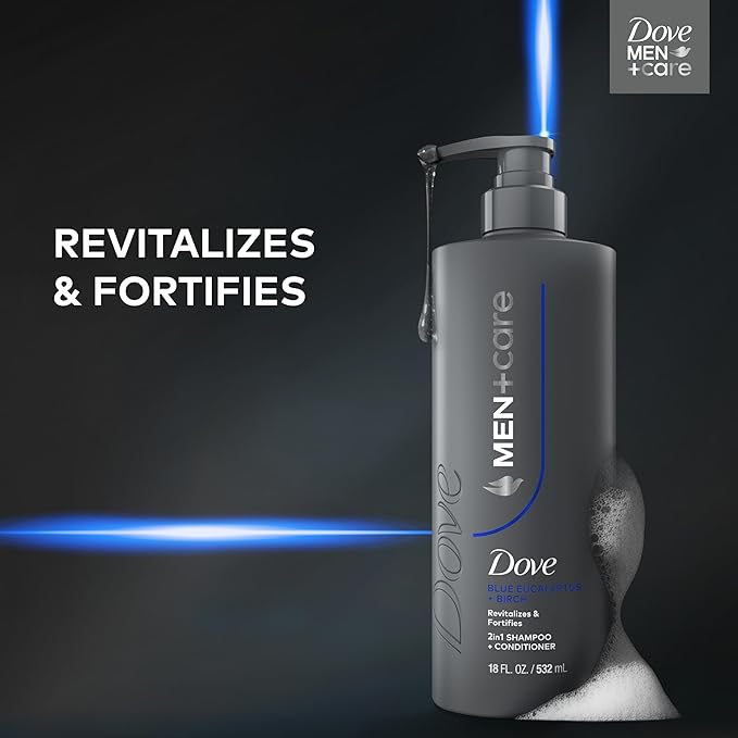 DOVE MEN + CARE Shampoo Eucalyptus & Birch 1 ct for Real Hair that Powers Up Hair Strength, with Revitalizes & Fortifies, 18 fl oz