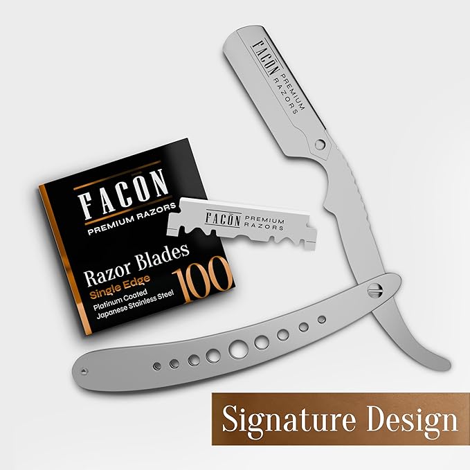 Facón Straight Razors for Men - Professional Barber Straight Edge Razor Kit with 100 Blades, Classic Stainless Steel Barbero Shaver for a Smooth & Precise Shave, Premium Barber Razor for Men's Shaving