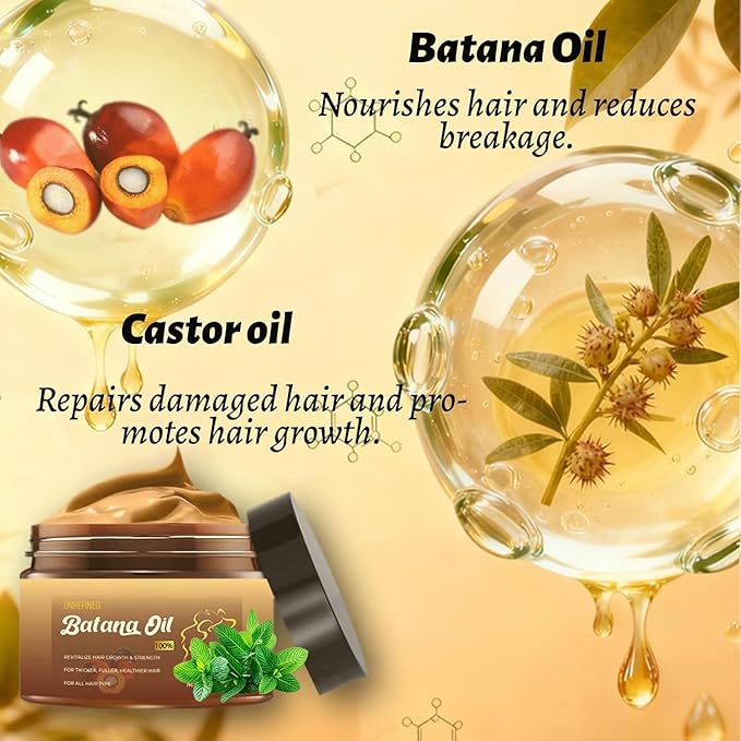 Botana Oil Hair Growth, Raw Batana Paste,Hair Mask from Honduras, Nourishes Damaged Hair, Prevents Hair Loss (2pcs)