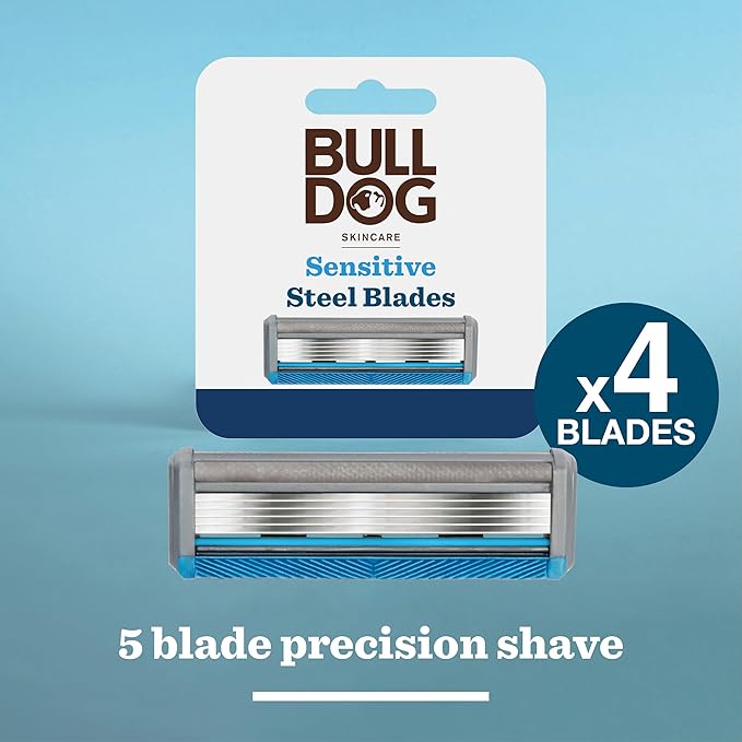 Bulldog Skincare - Sensitive Steel Blades - Men's Razor Blade Refills – Contains 4 Blade Heads