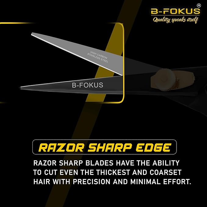 5.5” Hair Cutting Scissors for Hair, Mustache & Beard - Black Mustache and Beard Scissors for All Type Facial Hairs, Beard and Mustache Scissors with Pouch, Tweezers, Beard Comb and Mustache Comb.