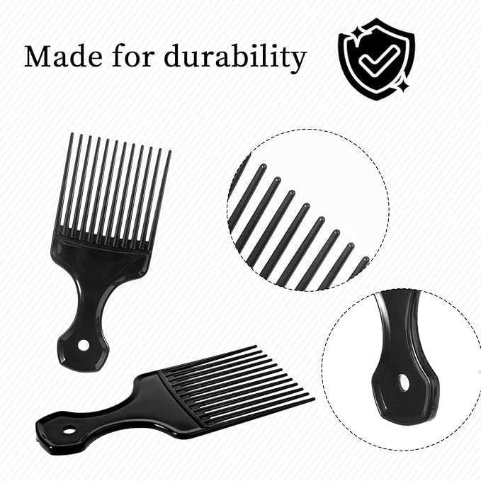 3 PCS Afro Comb, Wide Tooth Comb and Pocket Combs for Men Set, Big Tooth Comb Detangling Carbon Fiber Comb Set, Beard Pick Hair Combs for Men Barber Brush Tool for Beard, Long, Thick, Curly Afro Hair