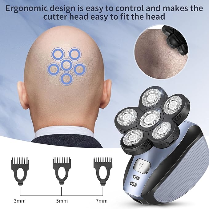 Head Shavers for Men - Upgraded Multifunctional Bald Head Shaver, Waterproof Electric Razor for Men Cordless Rechargeable Shaving Grooming Kit (Blue)