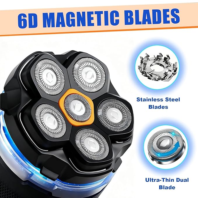 6 Blade Magnetic Replacement Shaving Heads Compatible with 6D Blade Head Compatible with Head Shavers for Bald Men,3Pack Travel Size