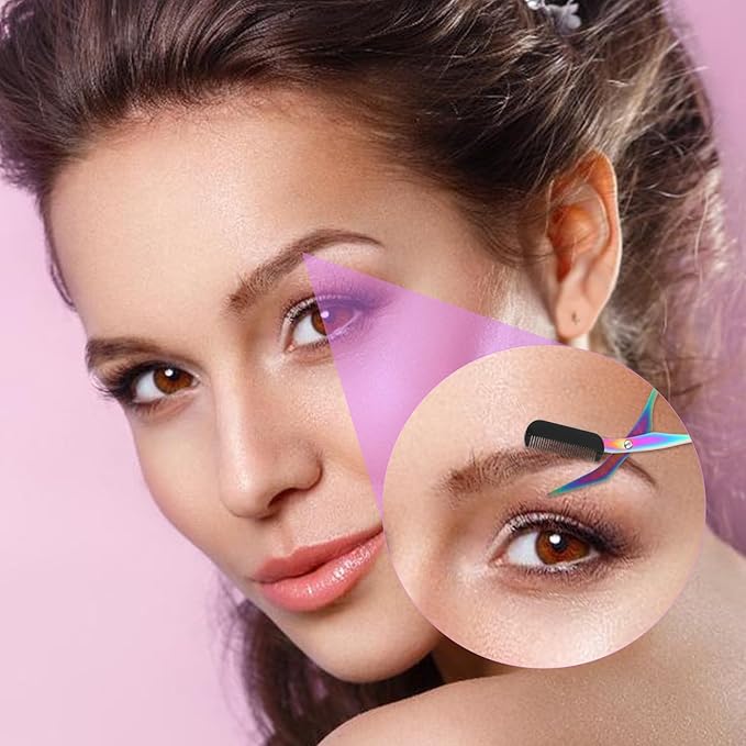 Stainless Steel Eyebrow Scissors with Comb Eyebrow Trimmer Scissor 2 in 1 Professional Eyebrows Scissors Non-Slip Eye Brow Removal Unisex Black Eyebrows Cutter Eye Brow Shaper Makeup Tool