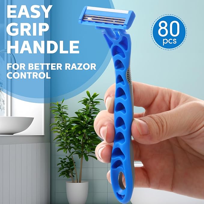 80 Pcs Three Blade Disposable Razors for Men Bulk Men's 3 Blade Disposable Head Sensitive Skin Razor for Comfortable Shave