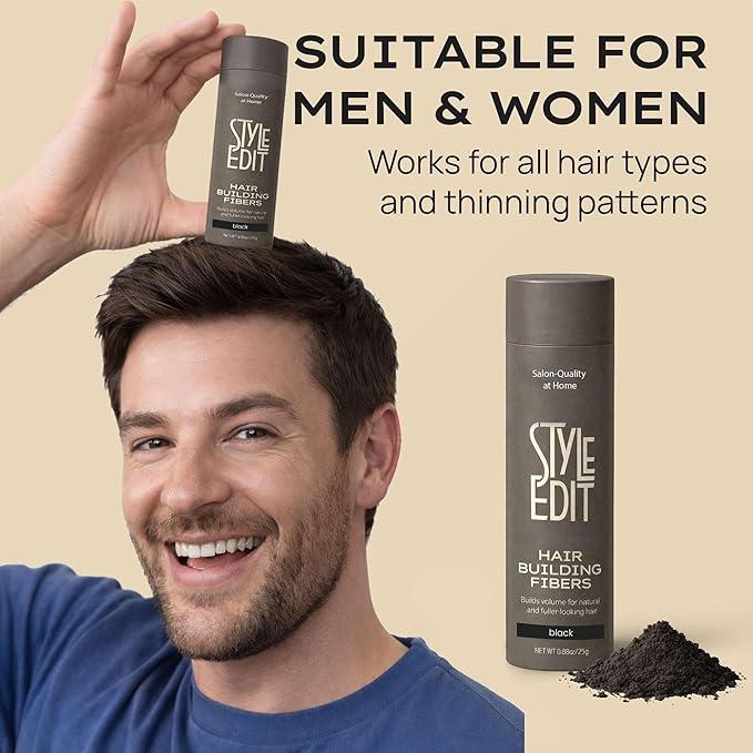 Style Edit Hair Building Fibers for Thinning Hair | Conceals Receding Hairlines, Fine Hair & Bald Spots for Fuller looking hair, 100% Plant-Based Thickening Powder for Men & Women, Light Brown 0.88oz