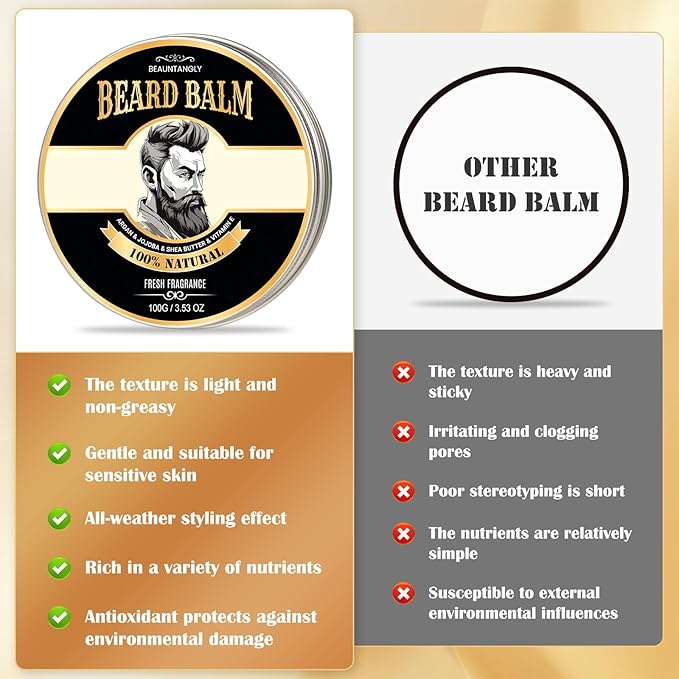 2 PACK Beard Balm for Men, 100% Natural with Shea Butter, Argan Oil, Jojoba Oil, Vitamin E - 7.06 OZ Beard Softener Moisturizer for Men