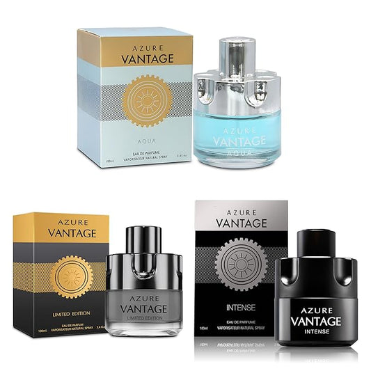 3Pack Men Cologne Azure Vantage Series Eau De Parfume Spray with Woody Floral & Fruity Scent Perfume Gift Set Day to Night Luxury Fragrances