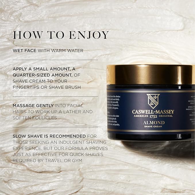 Caswell-Massey Number Six Shave Cream, Natural Men’s Shaving Cream for Smooth Beard Shaving, Soothing for Sensitive Skin, Made in USA, 8 Oz