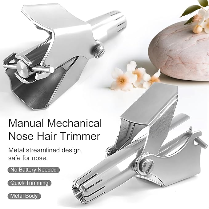 Manual Nose Hair Trimmer for Men & Women, Stainless Steel, Waterproof, No Battery Needed with Cleaning Brush Trimmer for Ear,Moustache and Whiskers Hair, Metal