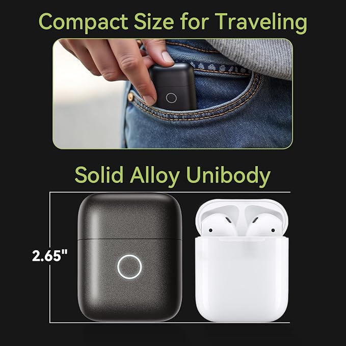 VNU Alloy Body Foil Shaver, Mini Pocket Shaver for Travel, Electric Razor for Men Face Beard, IPX7 Waterproof & 60-Day Standby, Gift for Men/Boyfriend/Husband/Dad/Brother (Dark Gray)