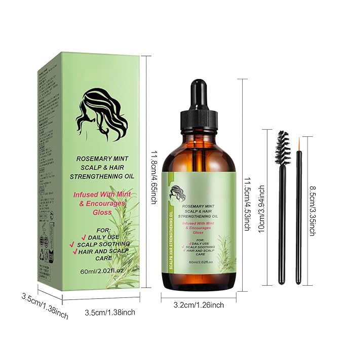 Rosemary Mint Scalp & Hair Strengthening Oil, Natural Ingredients with Jojoba Oil, Anti-Hair Loss Treatment for All Hair Types, 2.02 fl oz Glass Bottle with Dropper