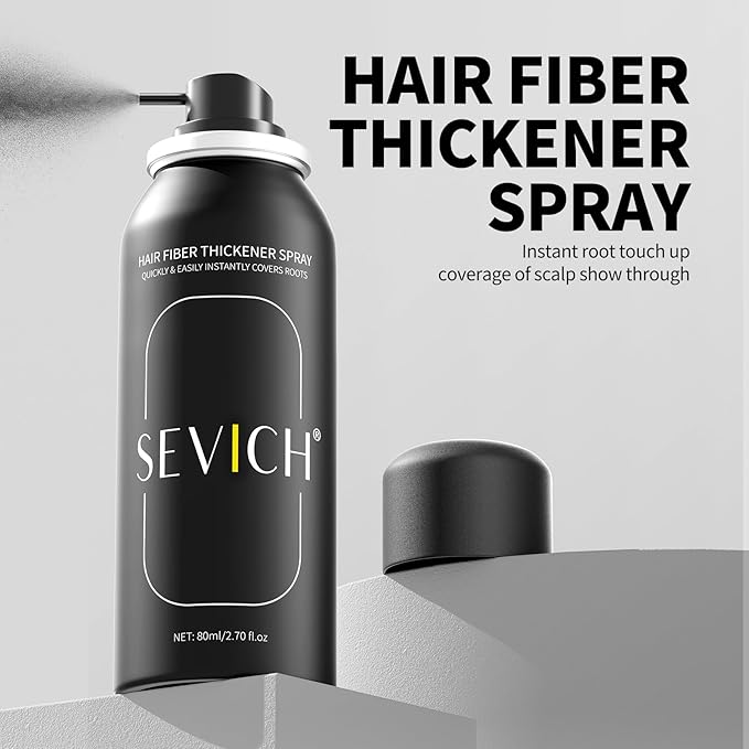 Sevich Hair Fiber Spray for Thinning Hair - Black Hair Building Fibers Instant Thickening for Men & Women, Waterproof & Sweatproof Root Touch Up Spray, Travel Size 80ml (Black)