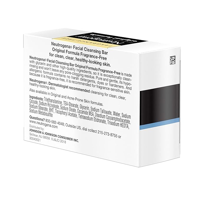 Neutrogena Original Amber Bar Fragrance-Free Facial Cleansing Bar with Glycerin, Pure & Transparent Gentle Face Wash Bar Soap, Free of Harsh Detergents, & Dyes, Hypoallergenic, 3.5 Oz (Pack of 3)