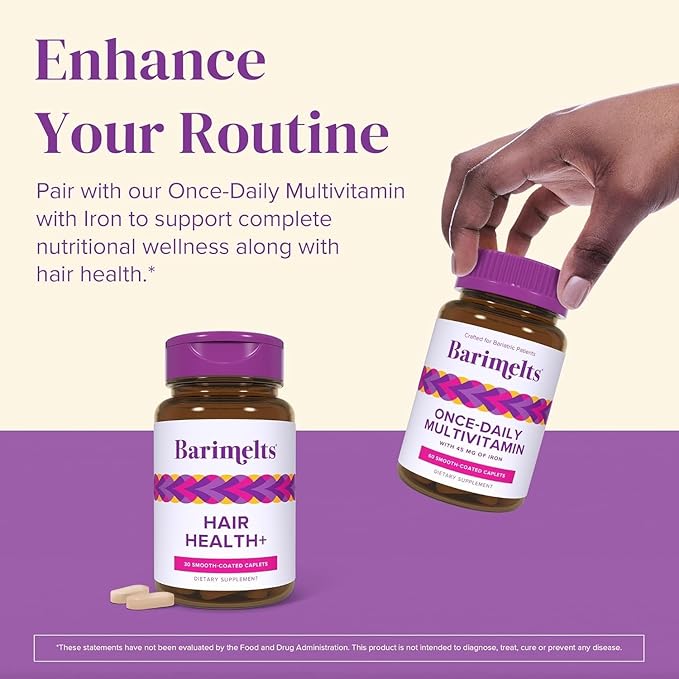 BariMelts Hair Health+ – Helps Reduce Hair Thinning for GLP-1 Users or Bariatric Patients – Hair Growth Supplement with Clinically Studied AnaGain™ Nu and Keratin – 1-Month Supply