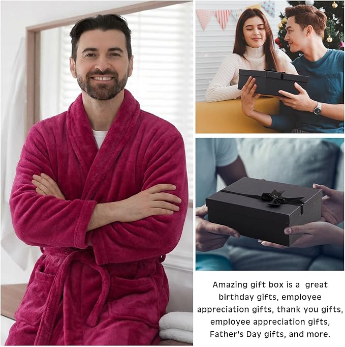 Nuogo 15 Pcs Birthday Gifts for Men Beard Care Set for Him Valentine's Day Gifts Basket Ideas Kit for Men Tumbler Bath Robe for Dad Husband Boyfriend Box(Wine Red)