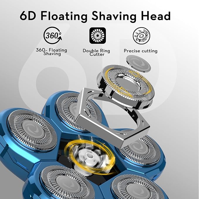 Kibiy Bald Shaver Replacement Heads (6 Blades, Light Blue)