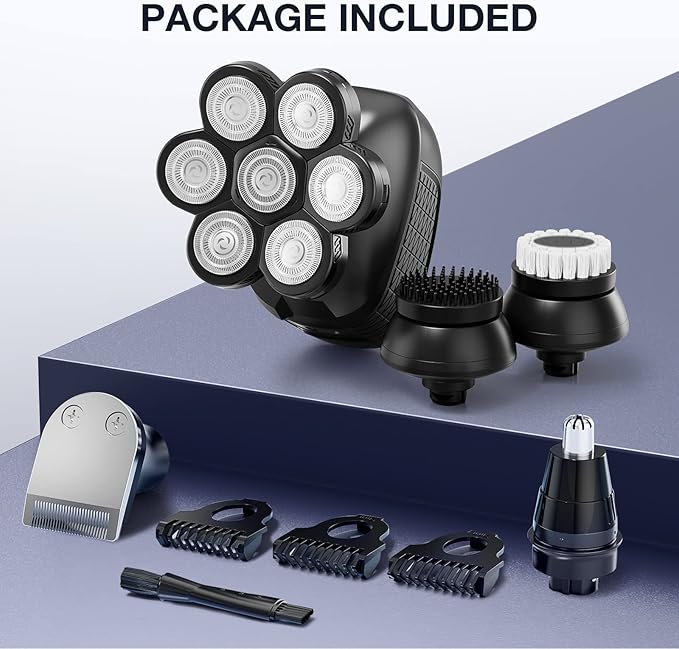 Head Shavers for Bald Men: 5-in-1 Electric Razor - Waterproof Wet Dry Shaving - Professional Grooming Kit for Balder - Rechargeable Head Shavers for Face/Beard Use (Deep Black)