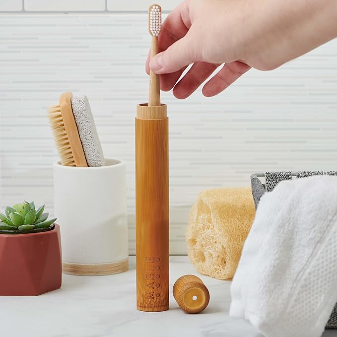 MABLE Toothbrush Travel Case | Bamboo Toothbrush Holder For Travelling and Camping | Adult Size | Natural Product