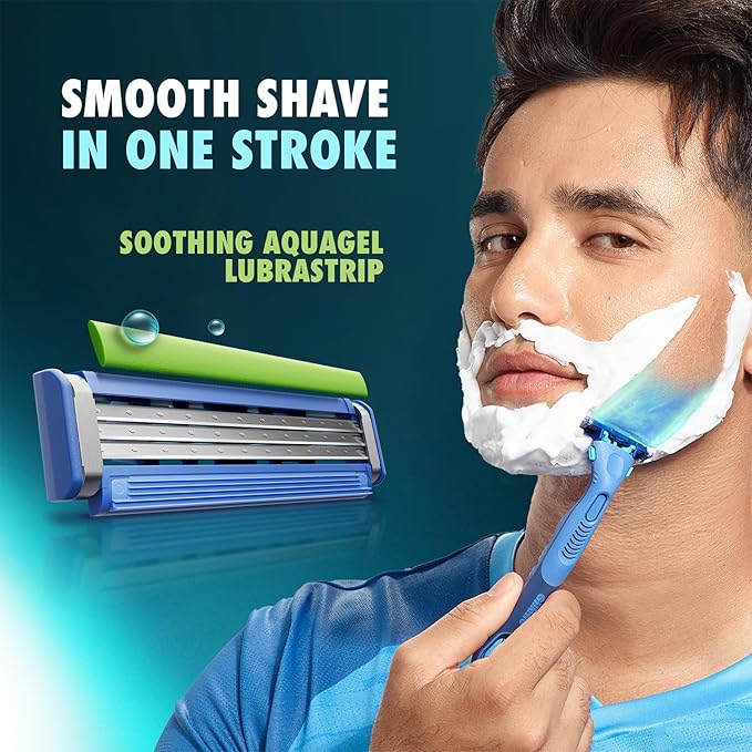 Gillette Guard 3in1 Shaving Razor Blade for men - 2 Cartridges + 1 Razor | Smooth Shave | Aqua gel Lubrastrip | 3 Platinum Coated Blades | Rubber Handle Grip | Flexi Head | good for Sensitive Skin