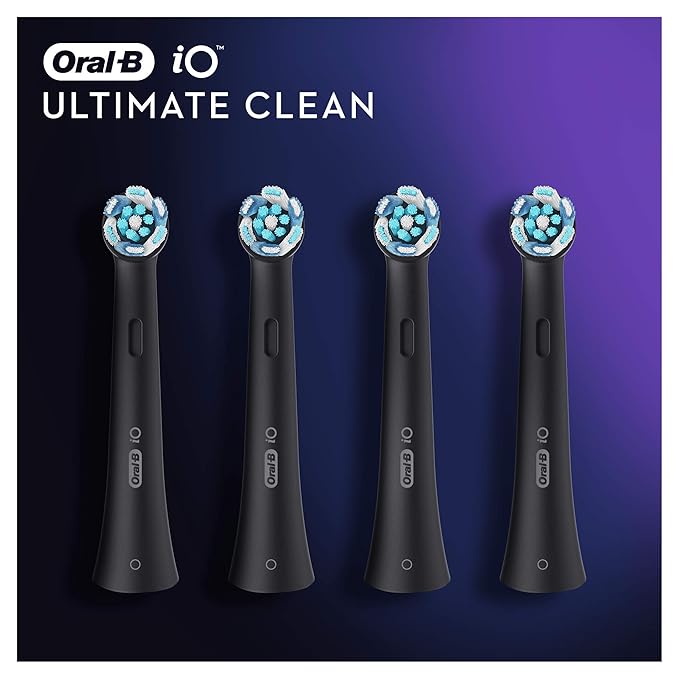 Oral-B iO Ultimate Clean Electric Toothbrush Head, Twisted & Angled Bristles for Deeper Plaque Removal, Pack of 4, Suitable for Mailbox, Black