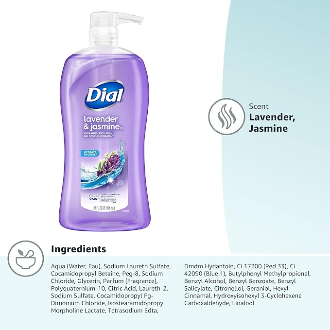 Dial Body Wash, Calm & Soothe Lavender & Jasmine Scent, 32 fl oz (Pack of 2)