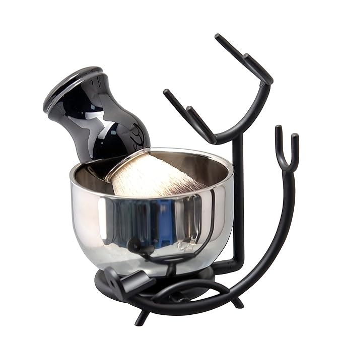 Grandslam Shaving Brush and Bowl Kit for Men, 3 in 1 Shaving Brush Set, Stainless Steel Shaving Bowl and Stand, Shaving Kit for Men
