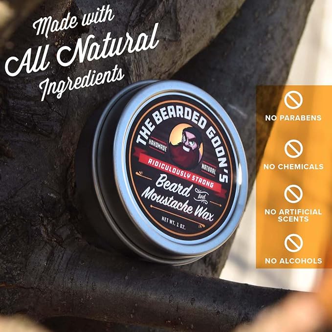 Ridiculously Strong Mustache and Beard Wax (2 Tins) - 100% Natural, All-Day Styling Control with Ultra-Strong Hold, 1 oz. each…