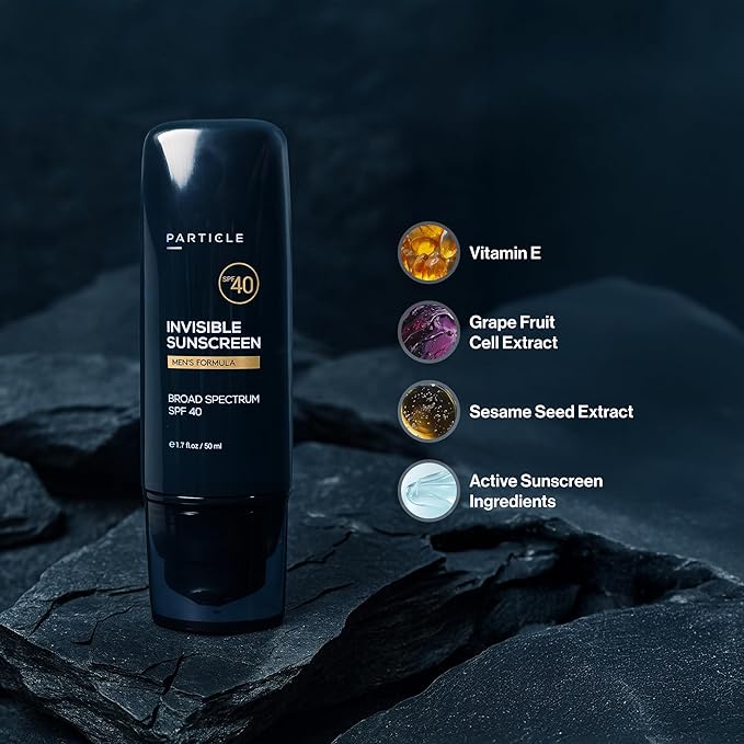 Particle Invisible Sunscreen, Men’s Transparent SPF 40 Sunscreen Lotion with Vitamin E, Daily Skin Care for Men, Lightweight Formula for Sun Protection, Beard Friendly, Non Greasy, 1.7 FL OZ