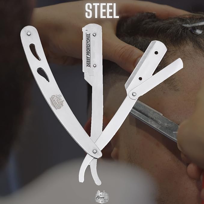 The Shave Factory Straight Edge Razor Kit - with Single Stainless Steel razors (Stell + Derby Premium)