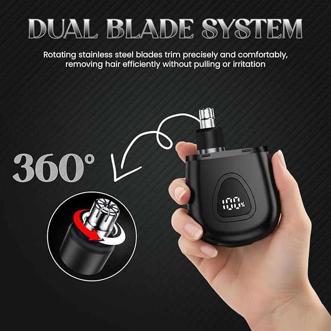 Nose Hair Trimmer for Men Women - Electric Nose Hair Clipper with Replaceable Stainless Steel Blade, Powerful Motor, Wet/Dry Use, Portable USB Rechargeable Design | Black