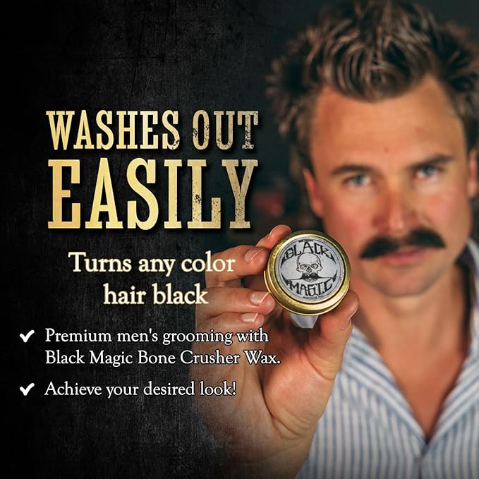 Black Mustache Wax | Black Magic Death Grip Moustache Wax | Hide Grey Hair In Beard Or Moustache | Extra Strong Hold Mustache Wax Unscented | 1 oz Tin Heat Source Required (Black Magic Bone Crusher)