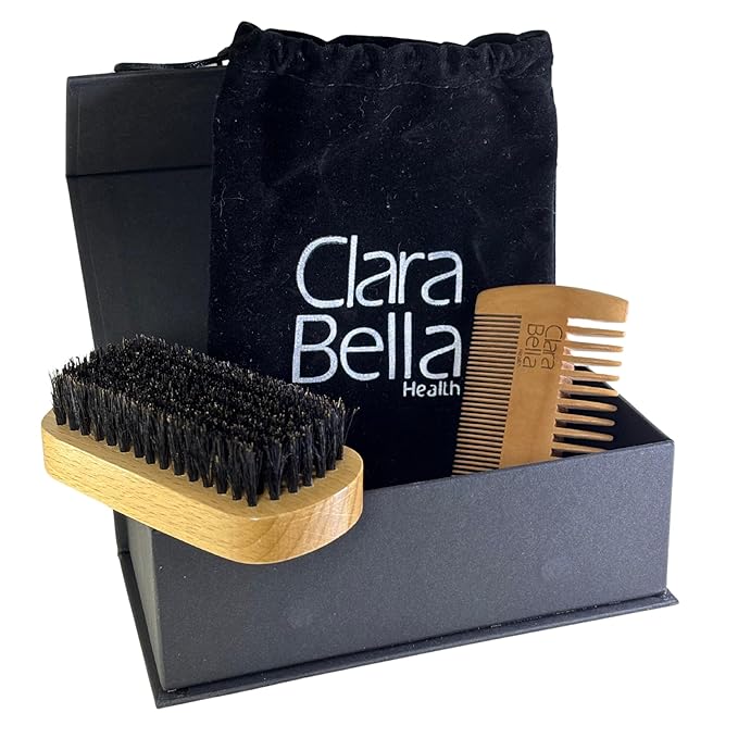 Premium Beard & Mustache Grooming Kit: Boar Bristle Brush & Wide Tooth Comb - Tame & Style Your Facial Hair - Achieve a Flawless Look - for Men - Order Now!