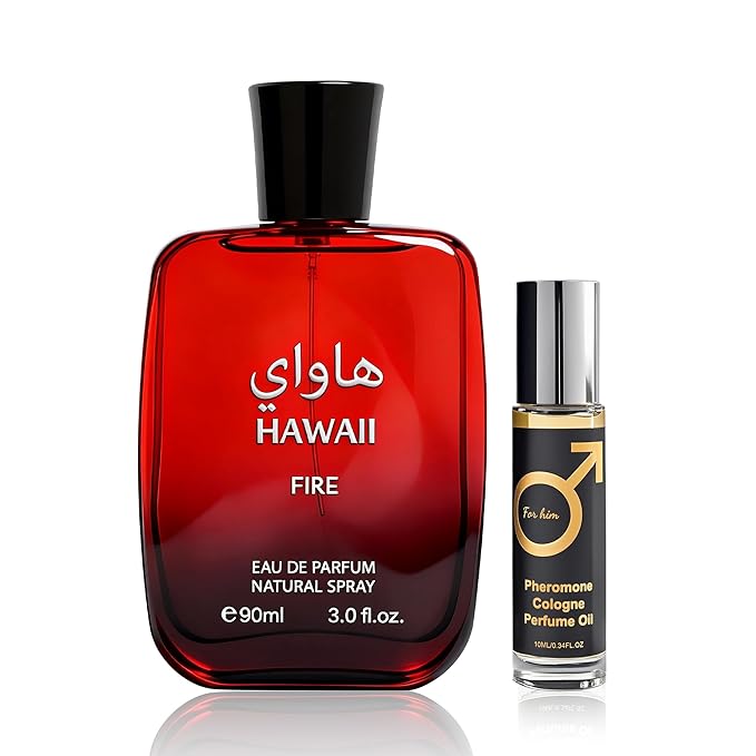 Hawaii Fire Eau de Parfum for Men, Marine & Amber Fragrance with Sage, Cherry and Ambergris, 3.4 Fl Oz&Pheromone Parfum