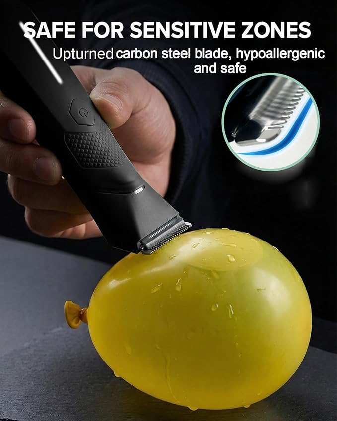 Body Trimmer for Men - Groin & Ball Shaver with Charging Dock - Constant Power No-Pull Electric Pubic Hair Clipper - 5-in-1 Guard Waterproof Body Groomer with LED Light