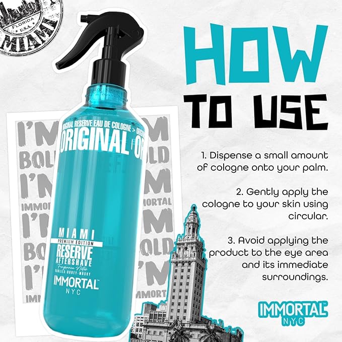 Immortal NYC Reserve Miami, Aftershave Spray Body/Face Men's Cologne, 13.5 oz / 400 ml,Barbers, Softens Skin, Refreshes, Revitalizes and Relieves Face and Skin, Moisturizing Formula After Shaving